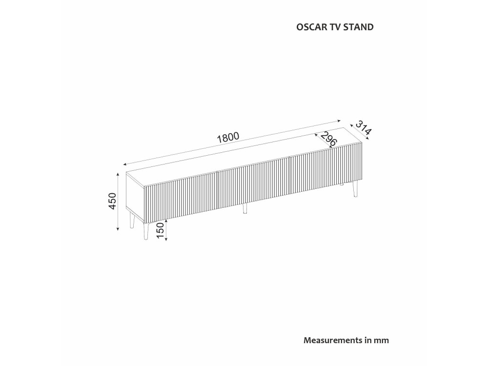 Suporte de TV em madeira "Oscar" - 180 x 31 x 45 cm - Bege