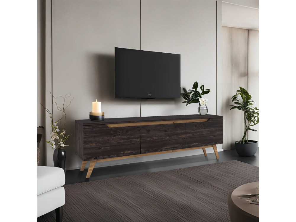 Suporte para televisor em madeira "Digi" - 180 x 35 x 48 cm - Preto