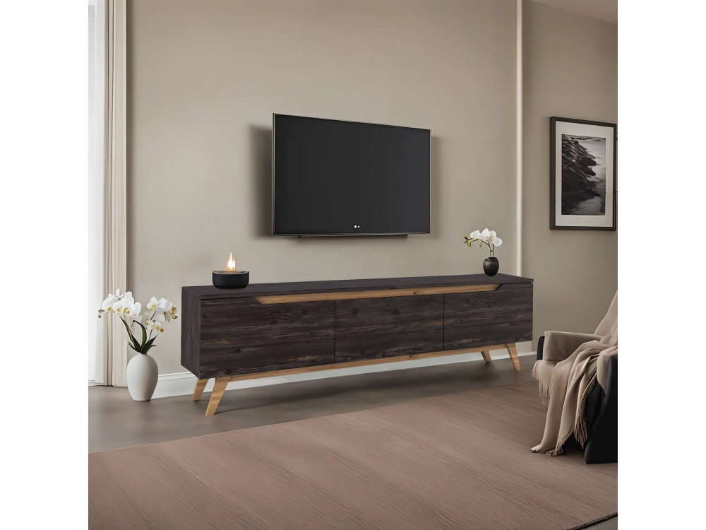 Suporte para televisor em madeira "Digi" - 180 x 35 x 48 cm - Preto