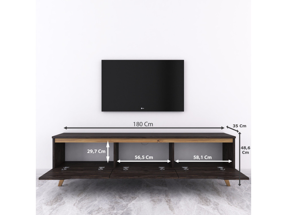 Suporte para televisor em madeira "Digi" - 180 x 35 x 48 cm - Preto