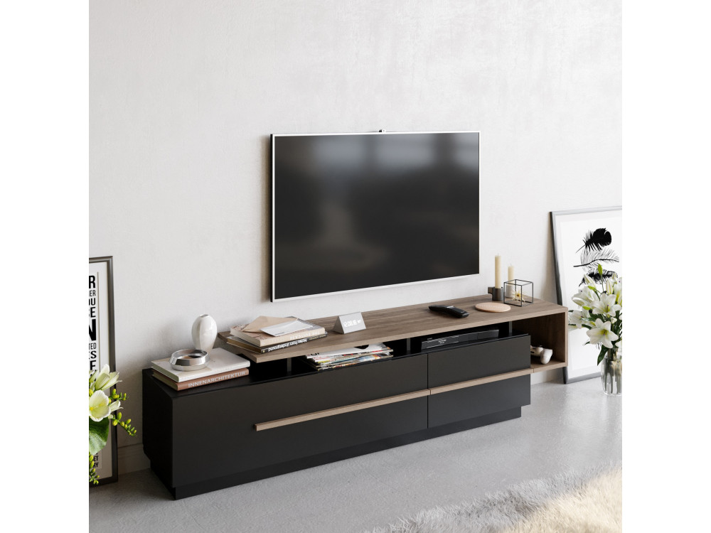 Suporte de TV em madeira "Basak" - 180 x 40 x 46 cm - Preto