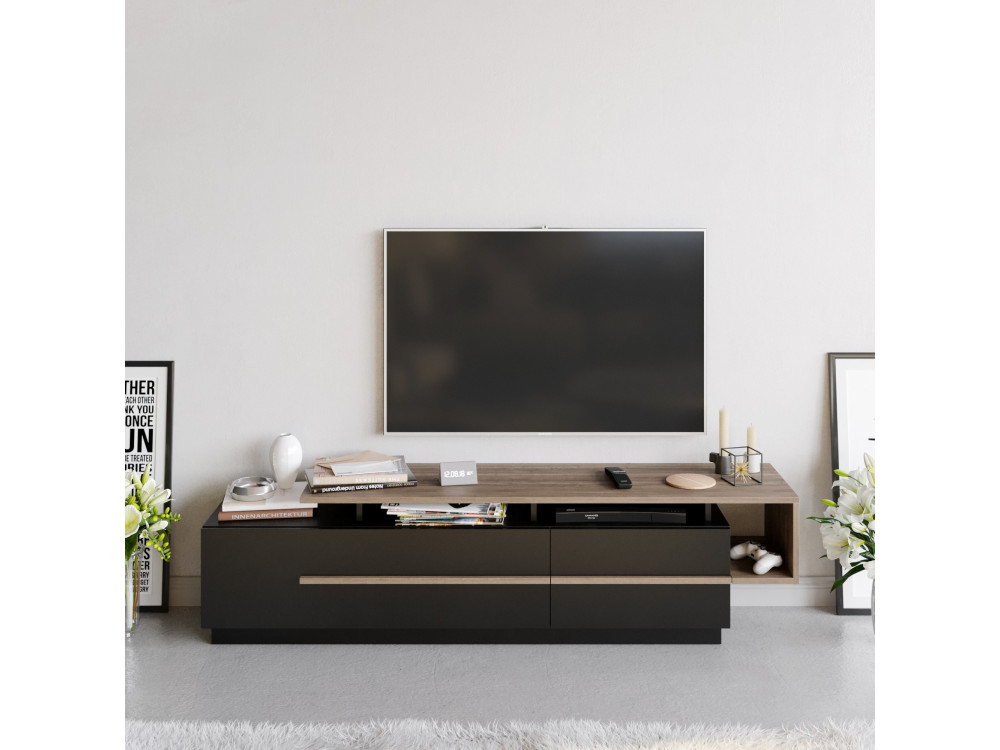 Suporte de TV em madeira "Basak" - 180 x 40 x 46 cm - Preto