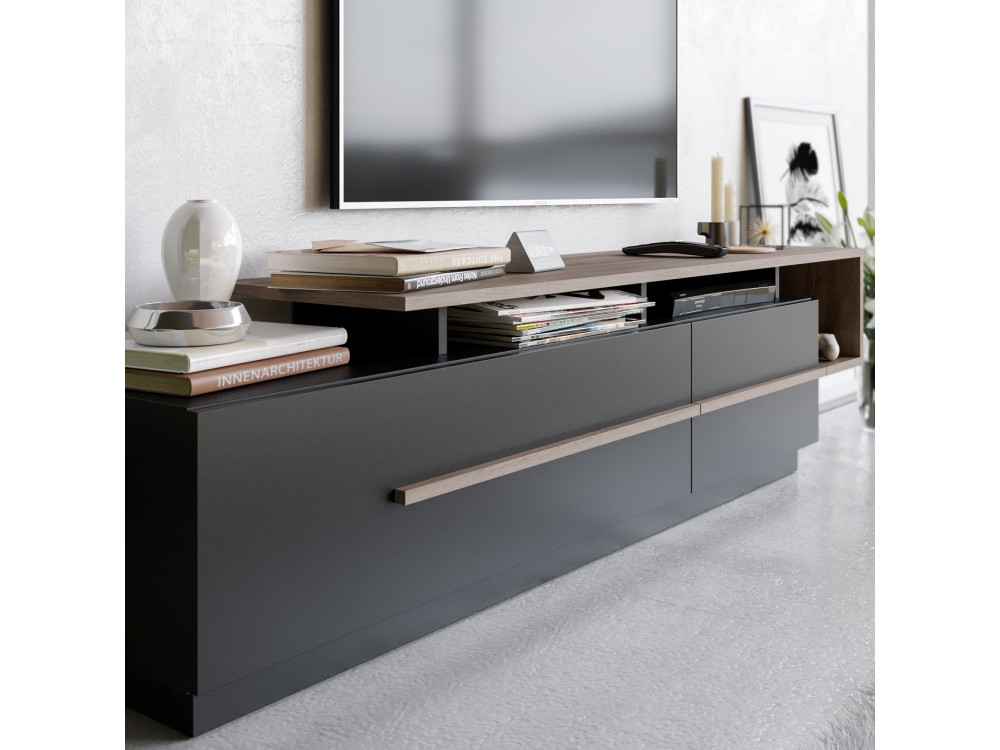Suporte de TV em madeira "Basak" - 180 x 40 x 46 cm - Preto