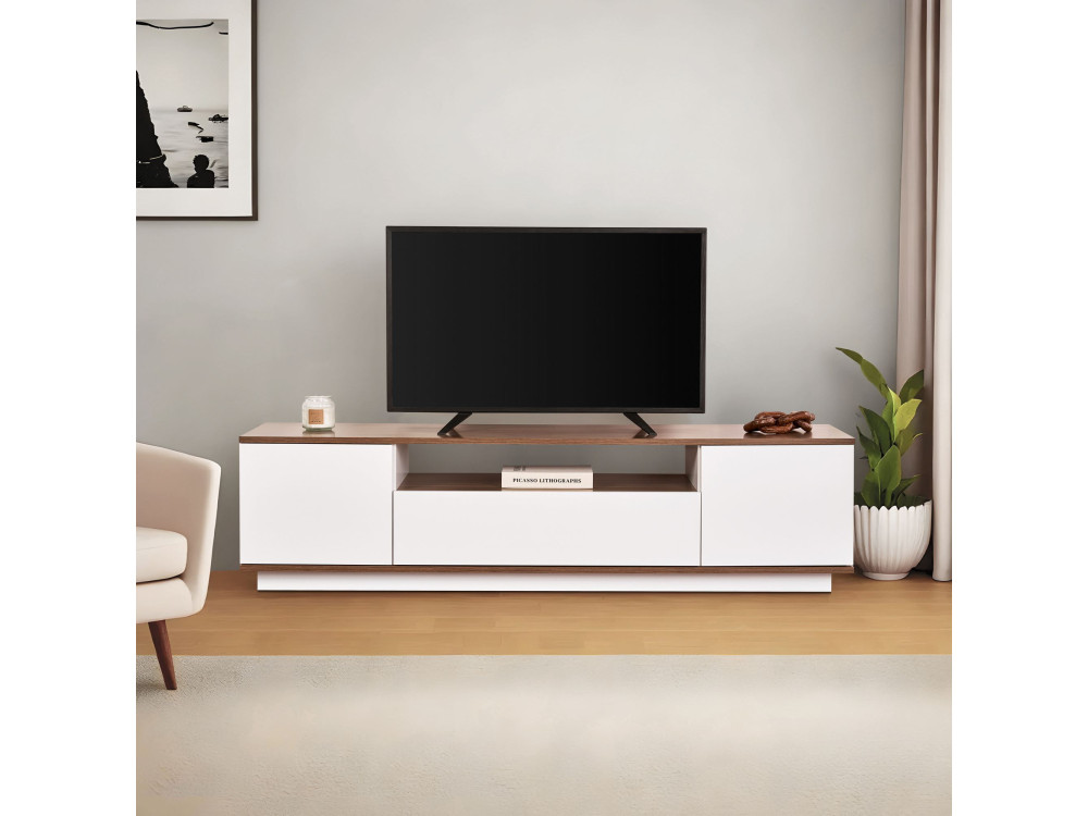 Suporte para televisor em madeira "Veramont" - 180 x 44 x 44 cm - Castanho escuro
