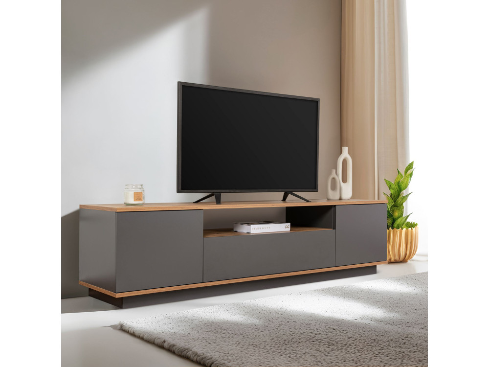 Suporte para televisor em madeira "Veramont" - 180 x 44 x 44 cm - Cinzento antracite