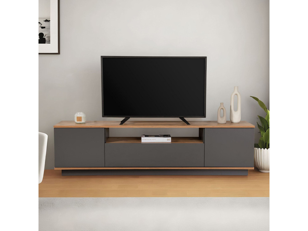 Suporte para televisor em madeira "Veramont" - 180 x 44 x 44 cm - Cinzento antracite