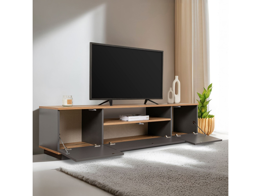 Suporte para televisor em madeira "Veramont" - 180 x 44 x 44 cm - Cinzento antracite