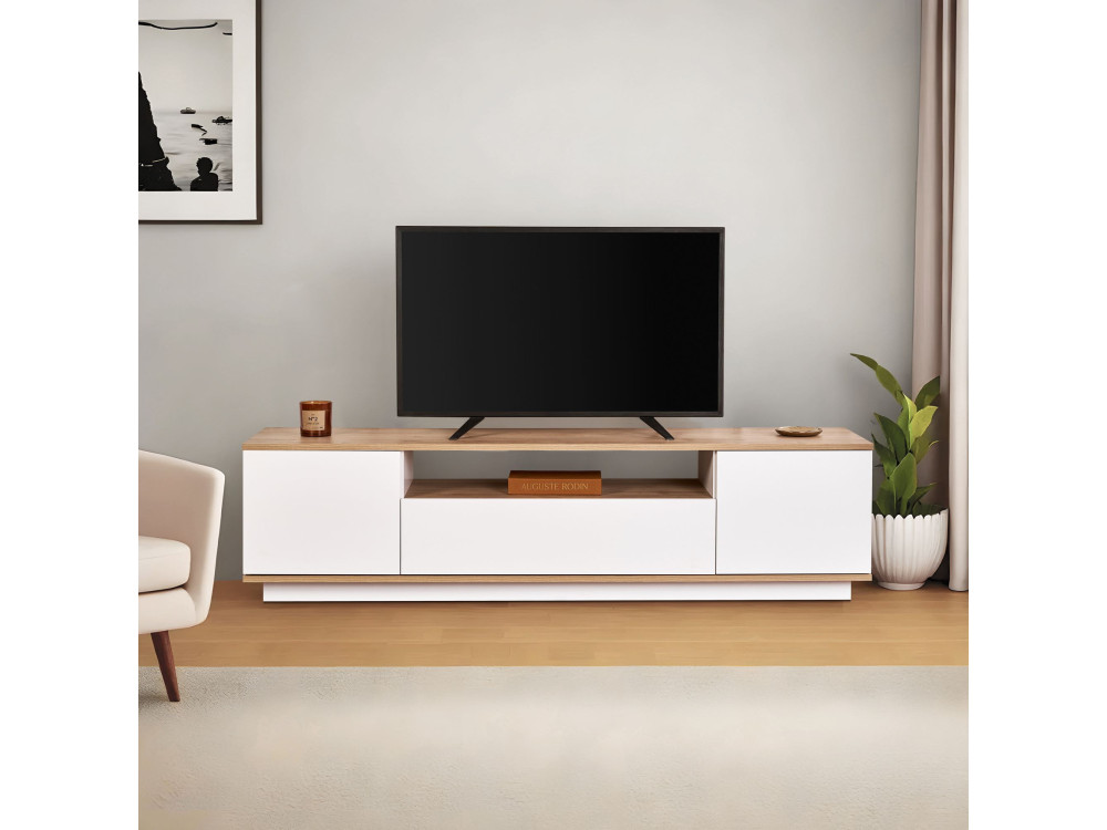 Suporte para televisor em madeira "Veramont" - 180 x 44 x 44 cm - Castanho claro