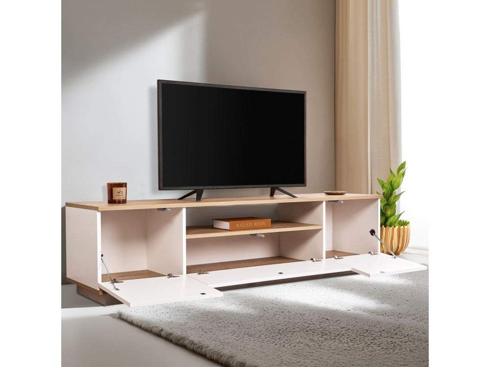 Suporte para televisor em madeira "Veramont" - 180 x 44 x 44 cm - Castanho claro