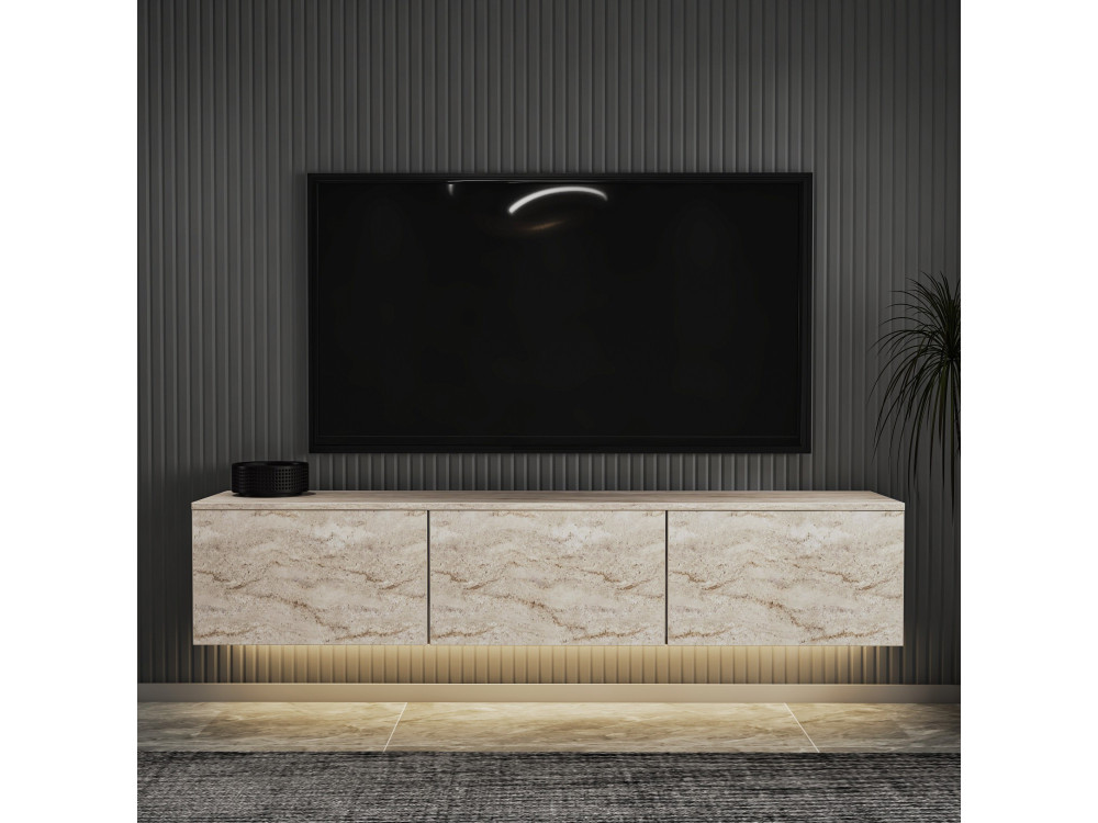 Móvel TV suspenso em madeira com iluminação LED "Neon illuminated" - 160 x 32 x 35 cm - Travertino