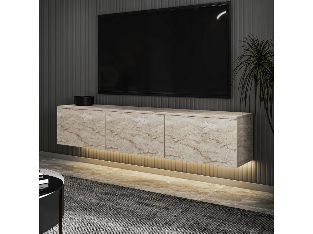 Móvel TV suspenso em madeira com iluminação LED "Neon illuminated" - 160 x 32 x 35 cm - Travertino