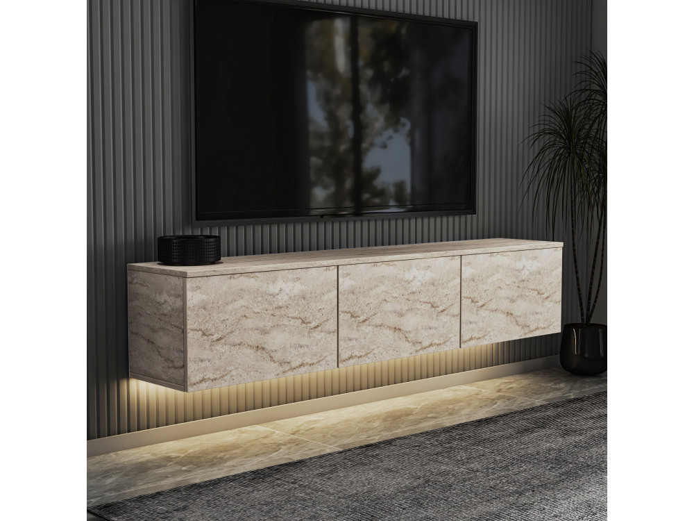 Móvel TV suspenso em madeira com iluminação LED "Neon illuminated" - 160 x 32 x 35 cm - Travertino