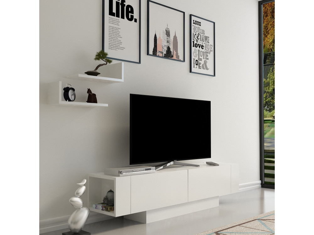 Suporte para televisor em madeira "Matera" - 150 x 31 x 41 cm - Branco