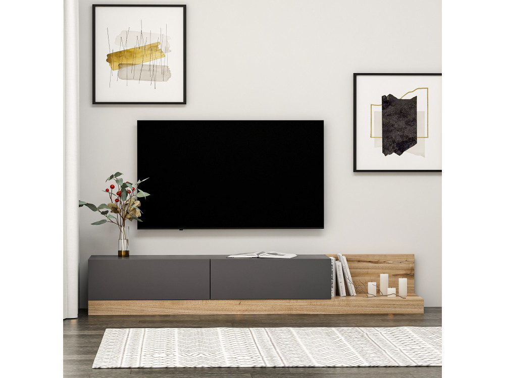 Móvel TV "Majör" em madeira - 180 x 37 x 30 cm - Cinzento antracite