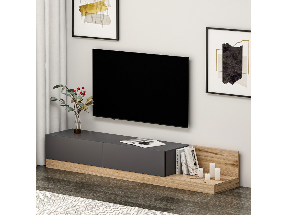 Móvel TV "Majör" em madeira - 180 x 37 x 30 cm - Cinzento antracite