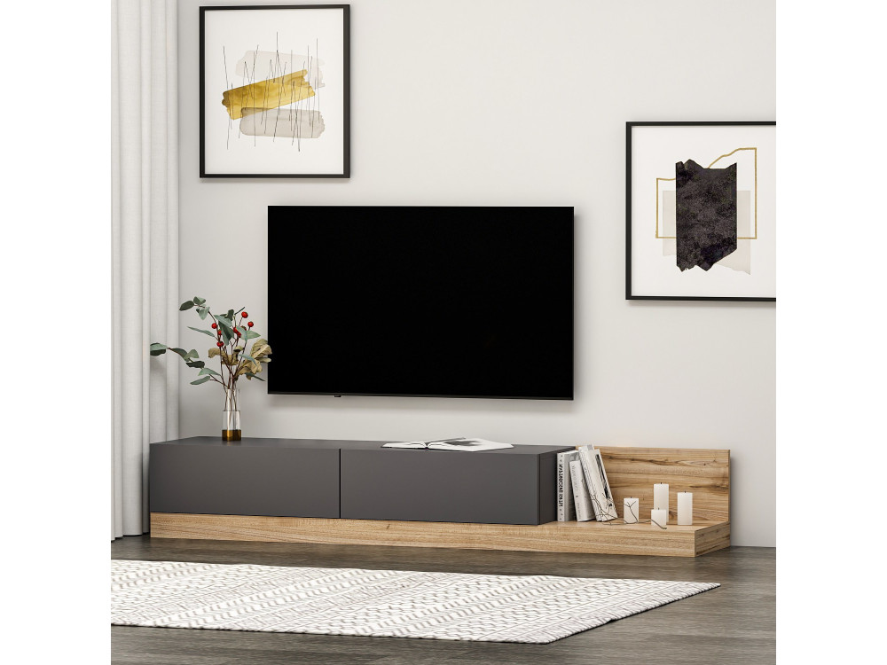 Móvel TV "Majör" em madeira - 180 x 37 x 30 cm - Cinzento antracite