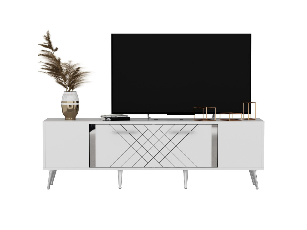 Suporte para televisor em madeira "Detas" - 150 x 35 x 48 cm - Prateado