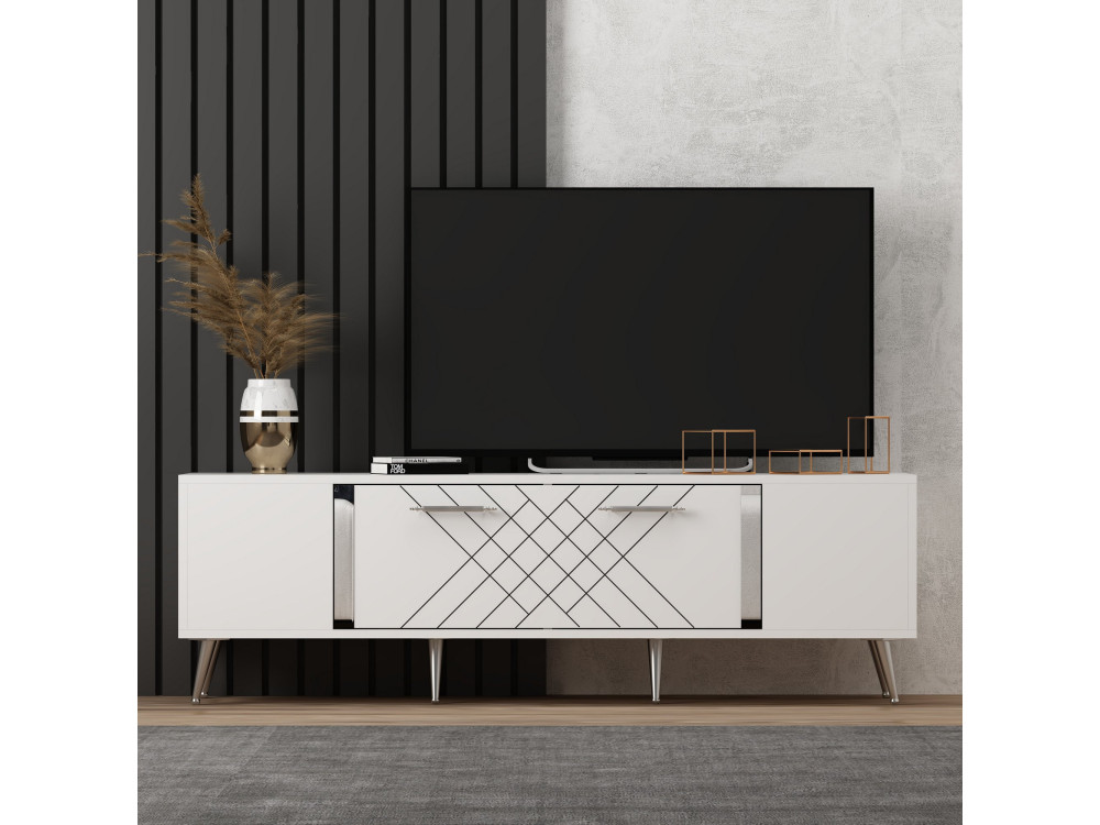 Suporte para televisor em madeira "Detas" - 150 x 35 x 48 cm - Prateado