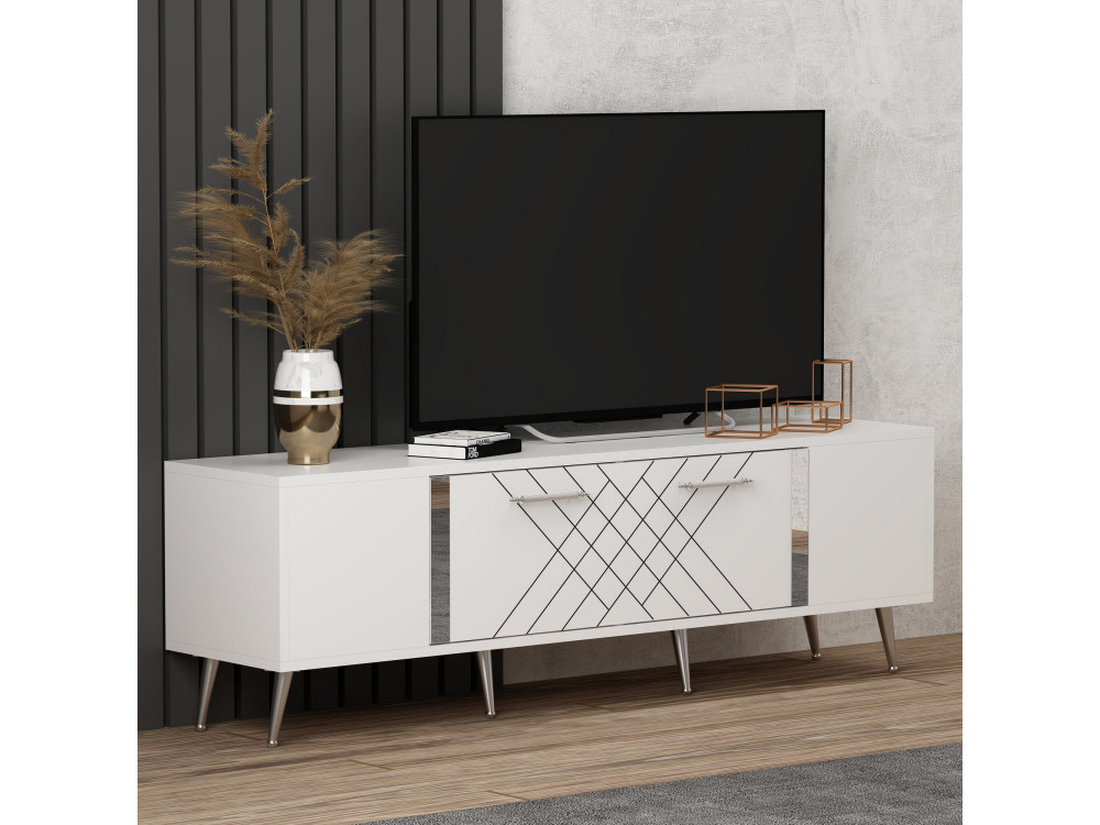 Suporte para televisor em madeira "Detas" - 150 x 35 x 48 cm - Prateado