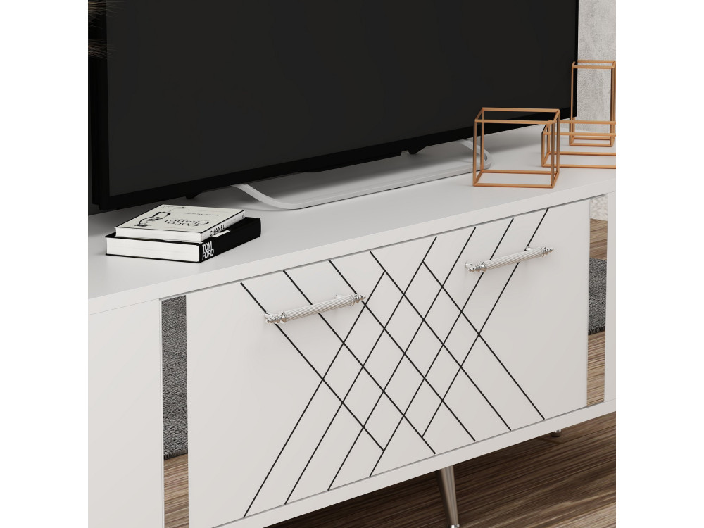 Suporte para televisor em madeira "Detas" - 150 x 35 x 48 cm - Prateado