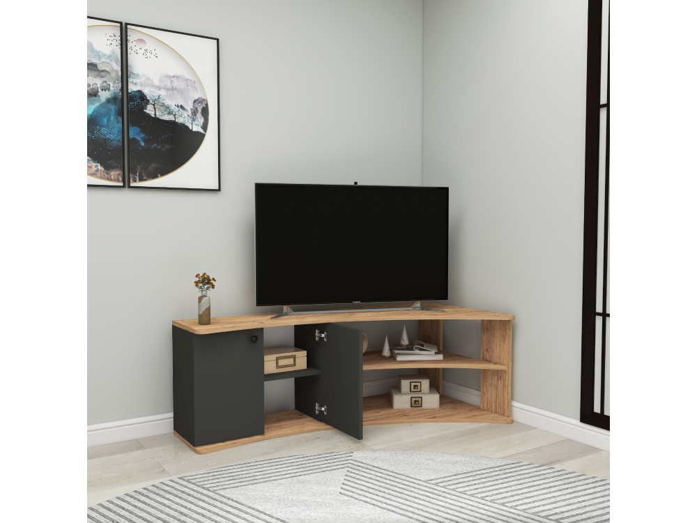 Móvel TV de canto em madeira "Termera" - 135 x 67 x 48 cm - Castanho