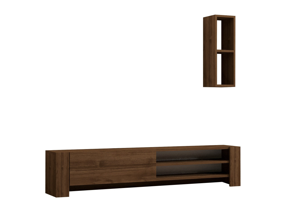 Suporte de TV de madeira Naz" com prateleira de parede - 160 x 26 x 33 cm - Castanho
