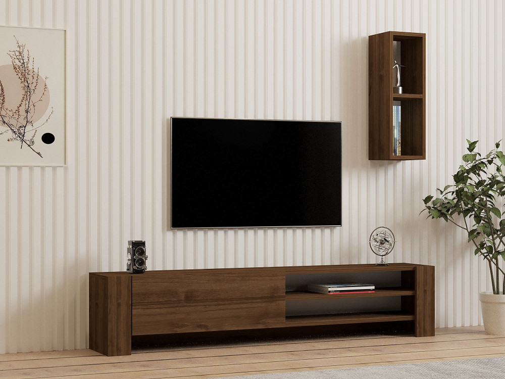 Suporte de TV de madeira Naz" com prateleira de parede - 160 x 26 x 33 cm - Castanho