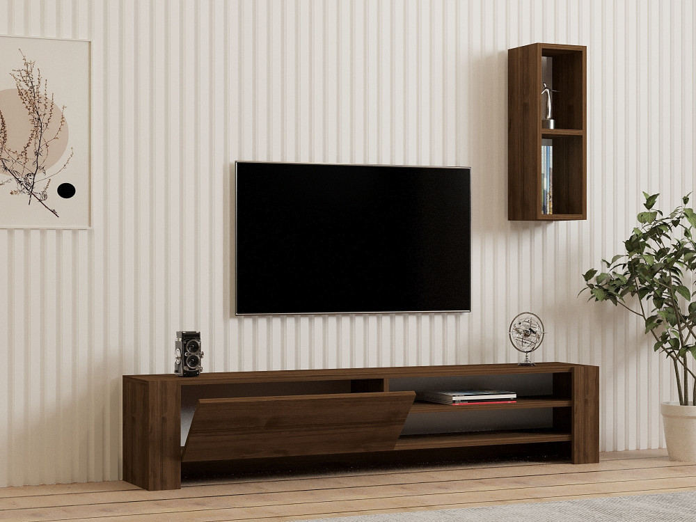 Suporte de TV de madeira Naz" com prateleira de parede - 160 x 26 x 33 cm - Castanho