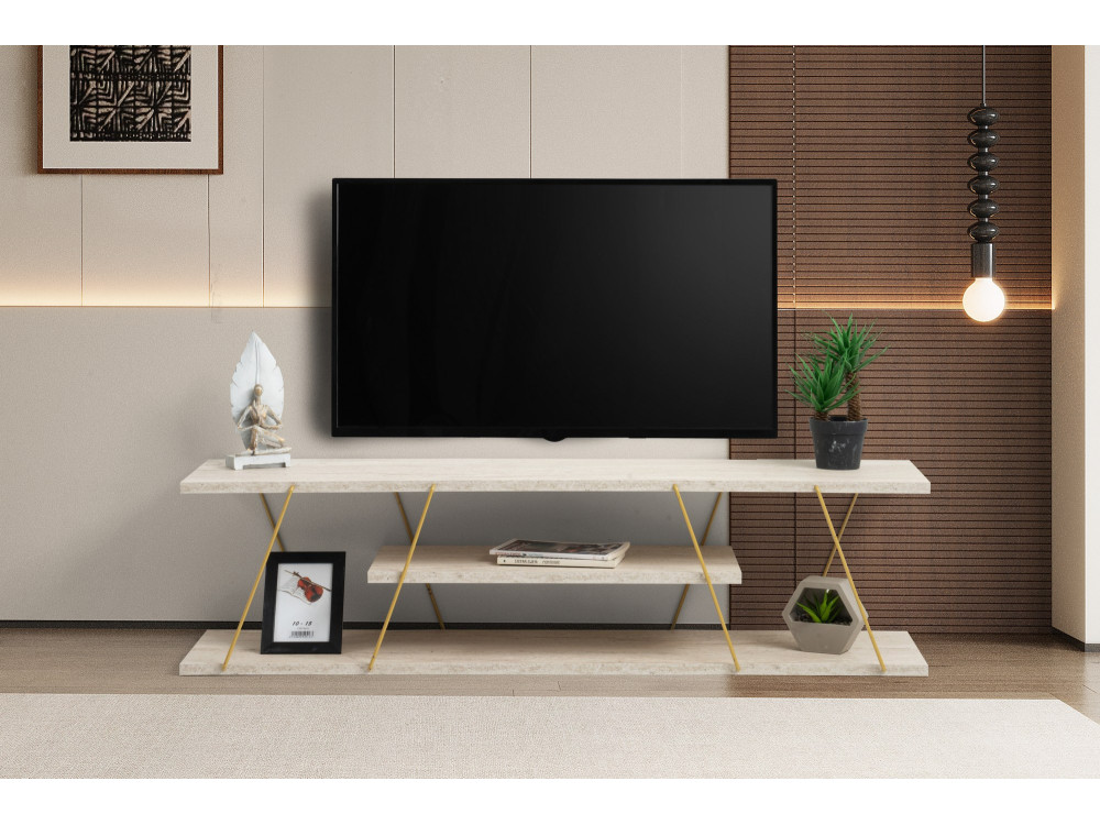 Mesa de TV em madeira "Canaz" - 120 x 30 x 33 cm - Travertino