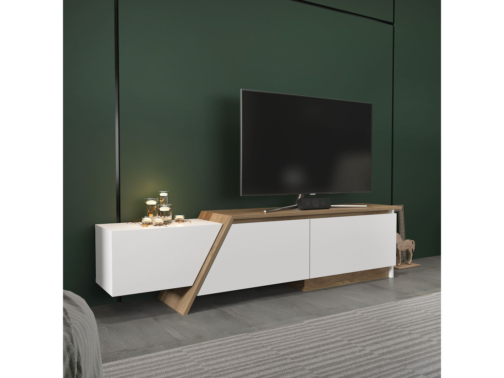 Suporte de TV em madeira "Zonas" - 180 x 35 x 28 cm - Branco