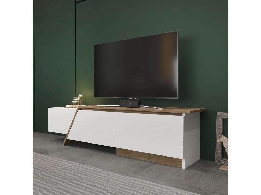Suporte de TV em madeira "Zonas" - 180 x 35 x 28 cm - Branco