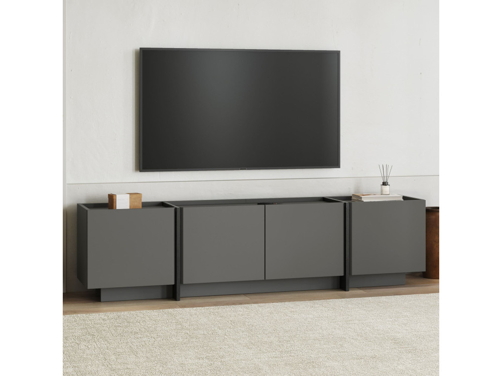 Suporte de TV em madeira "Lowen" - 180 x 35 x 46 cm - Antracite / Preto