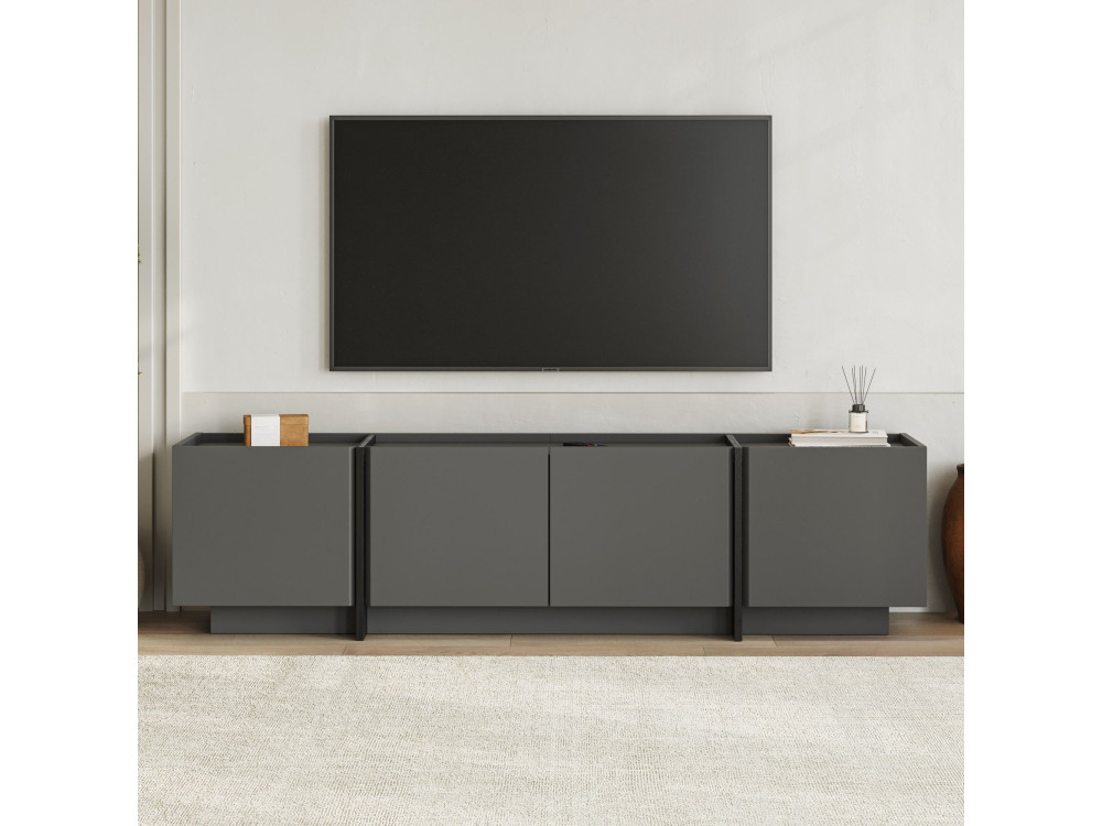 Suporte de TV em madeira "Lowen" - 180 x 35 x 46 cm - Antracite / Preto