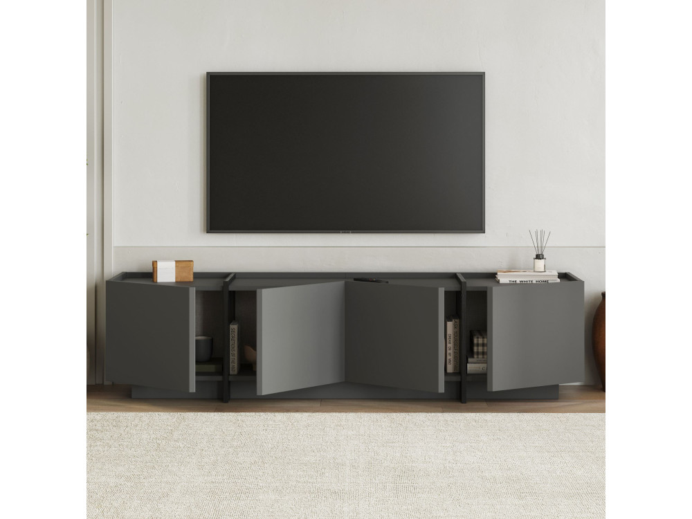 Suporte de TV em madeira "Lowen" - 180 x 35 x 46 cm - Antracite / Preto