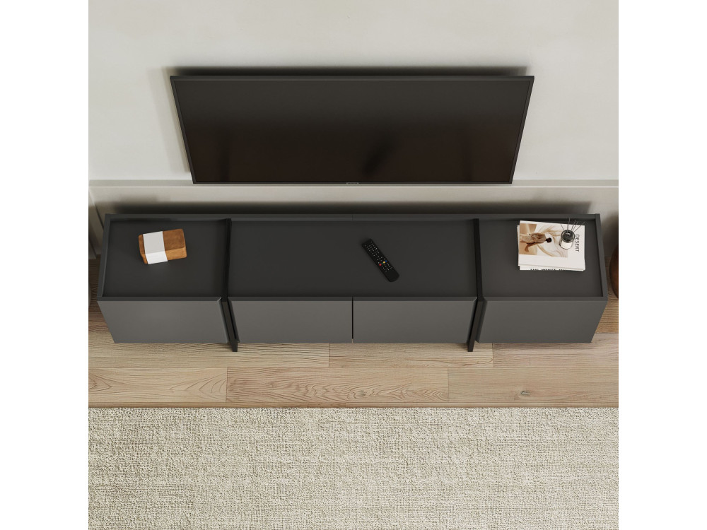 Suporte de TV em madeira "Lowen" - 180 x 35 x 46 cm - Antracite / Preto