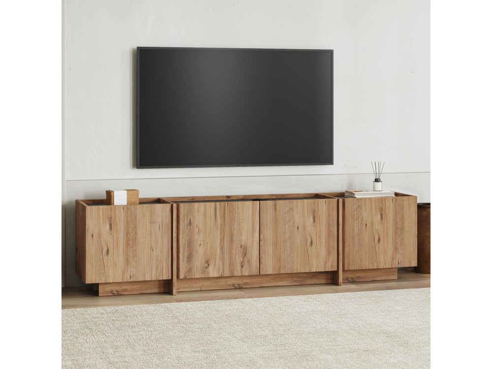 Suporte de TV em madeira "Lowen" - 180 x 35 x 46 cm - Pinho Atlântico / Antracite