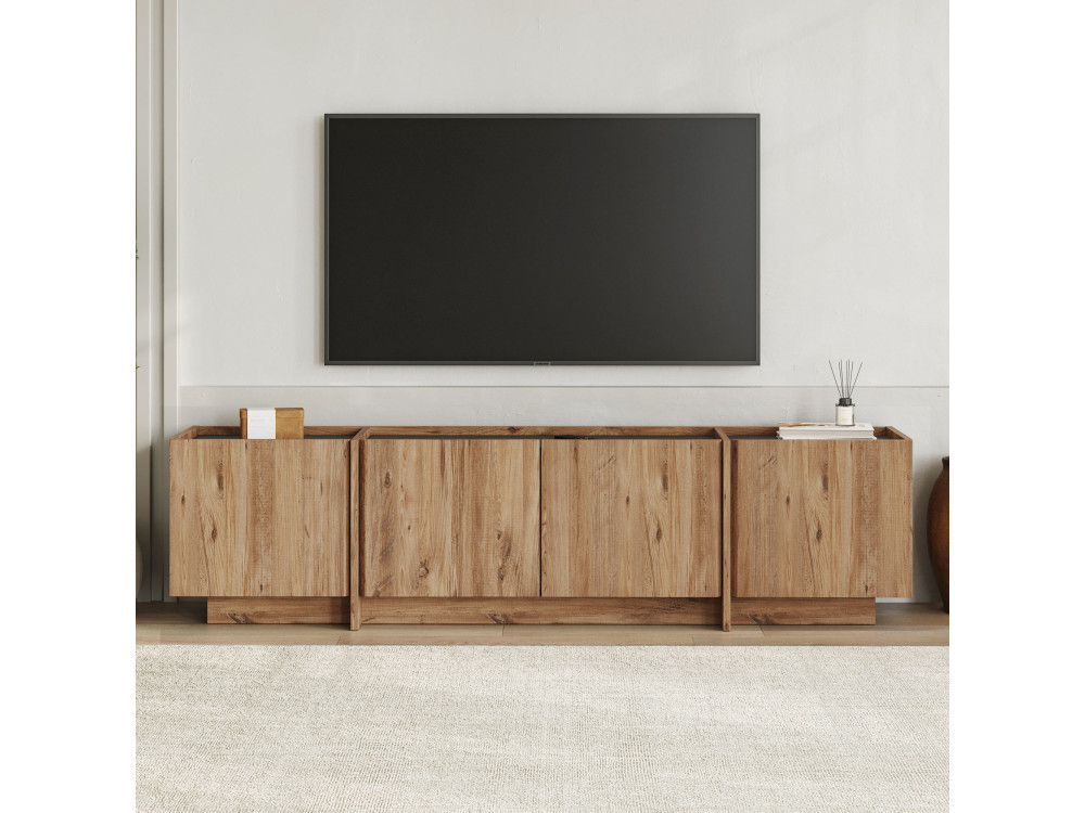 Suporte de TV em madeira "Lowen" - 180 x 35 x 46 cm - Pinho Atlântico / Antracite