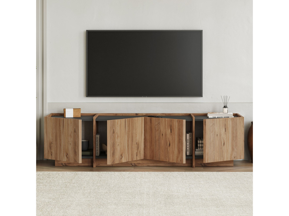 Suporte de TV em madeira "Lowen" - 180 x 35 x 46 cm - Pinho Atlântico / Antracite