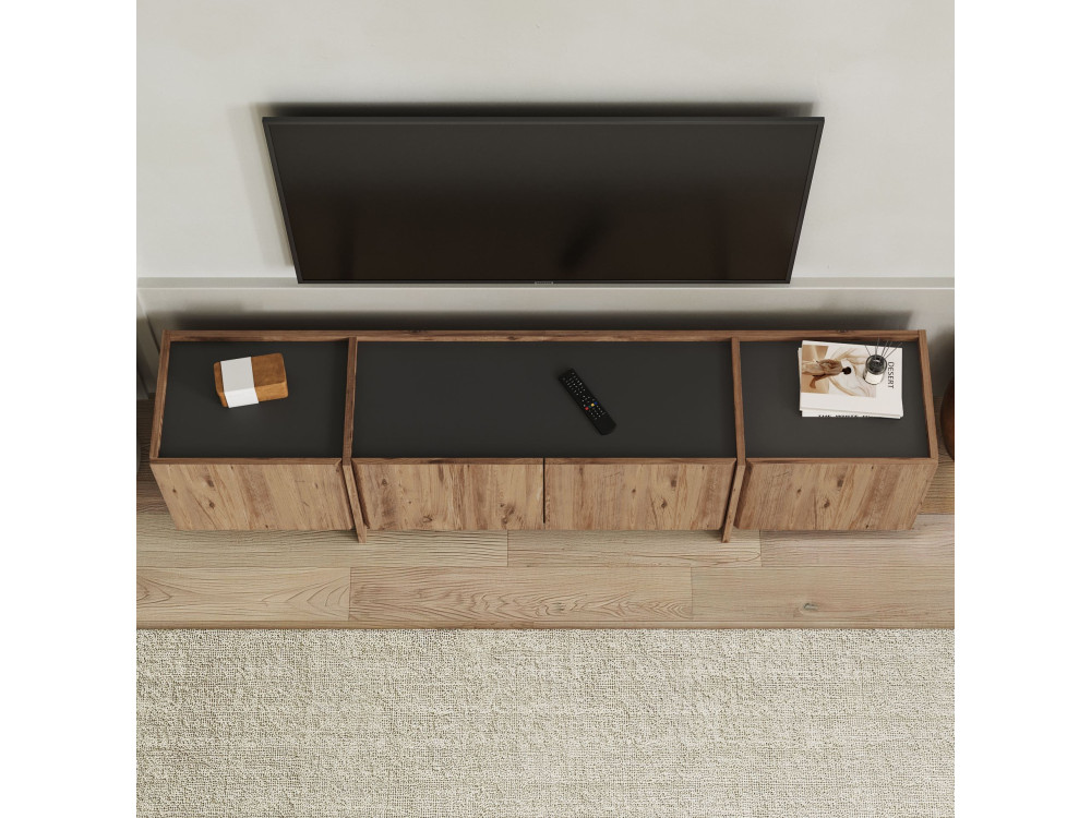 Suporte de TV em madeira "Lowen" - 180 x 35 x 46 cm - Pinho Atlântico / Antracite
