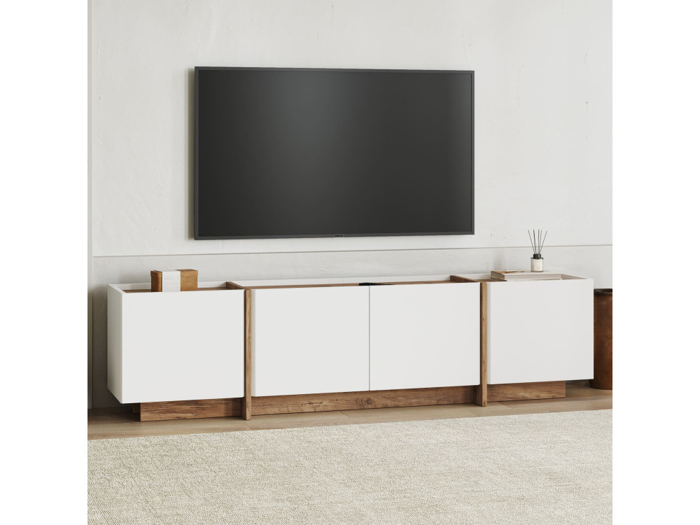 Móvel TV "Lowen" em madeira - 180 x 35 x 46 cm - Branco / Pinho Atlântico