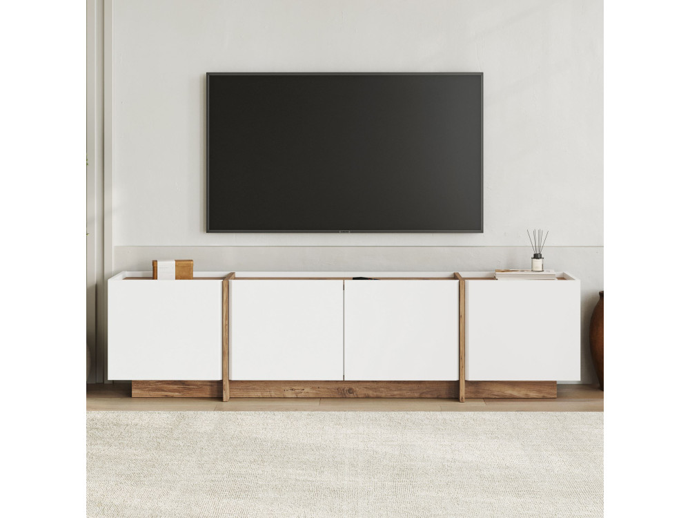 Móvel TV "Lowen" em madeira - 180 x 35 x 46 cm - Branco / Pinho Atlântico