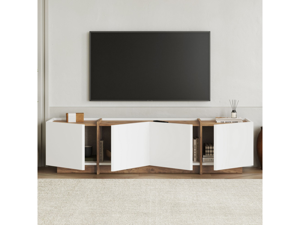 Móvel TV "Lowen" em madeira - 180 x 35 x 46 cm - Branco / Pinho Atlântico
