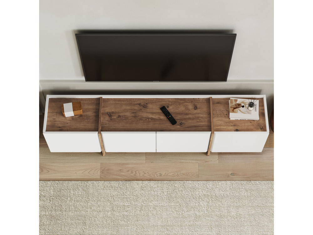 Móvel TV "Lowen" em madeira - 180 x 35 x 46 cm - Branco / Pinho Atlântico