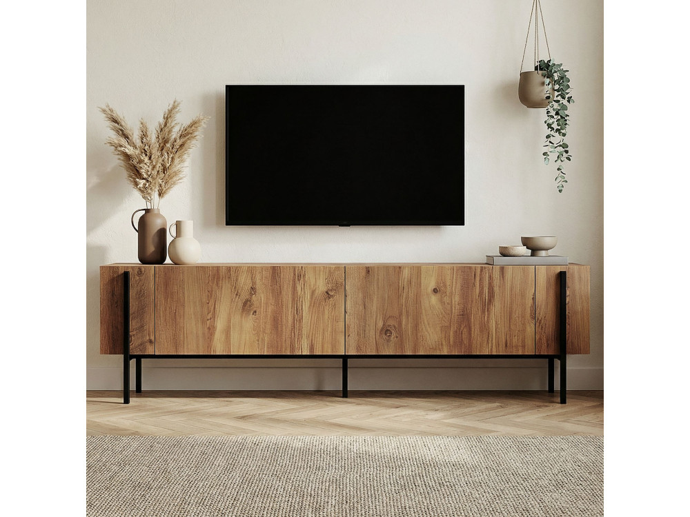 Suporte de TV em madeira Nexus" - 180 x 30 x 45 cm - Pinho Atlântico / Preto
