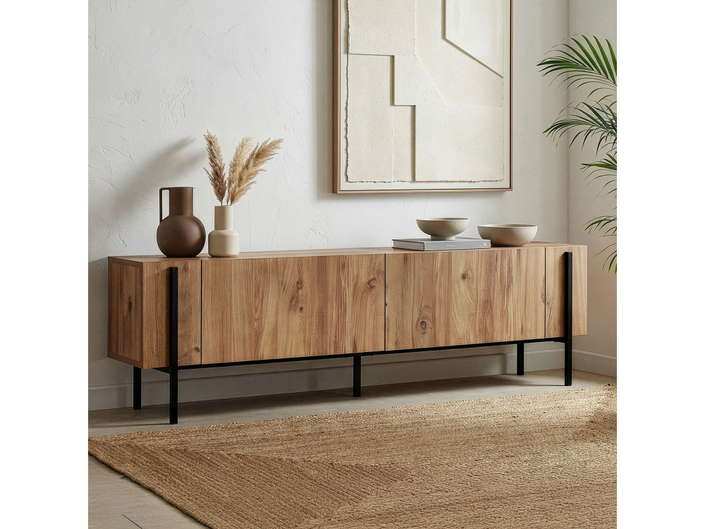 Suporte de TV em madeira Nexus" - 180 x 30 x 45 cm - Pinho Atlântico / Preto
