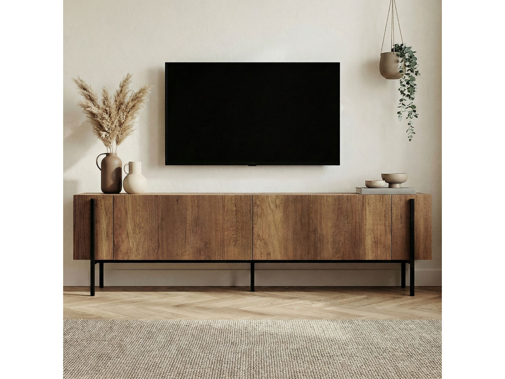 Suporte para televisor em madeira Nexus" - 180 x 30 x 45 cm - Nogueira Barroca / Preto