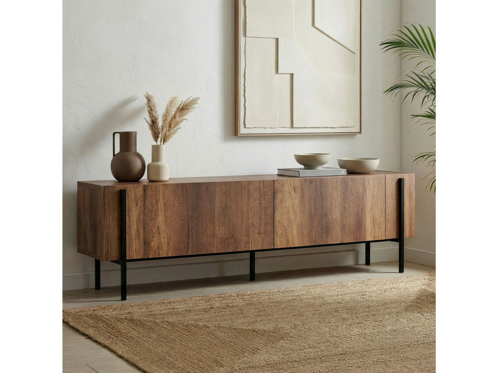 Suporte para televisor em madeira Nexus" - 180 x 30 x 45 cm - Nogueira Barroca / Preto
