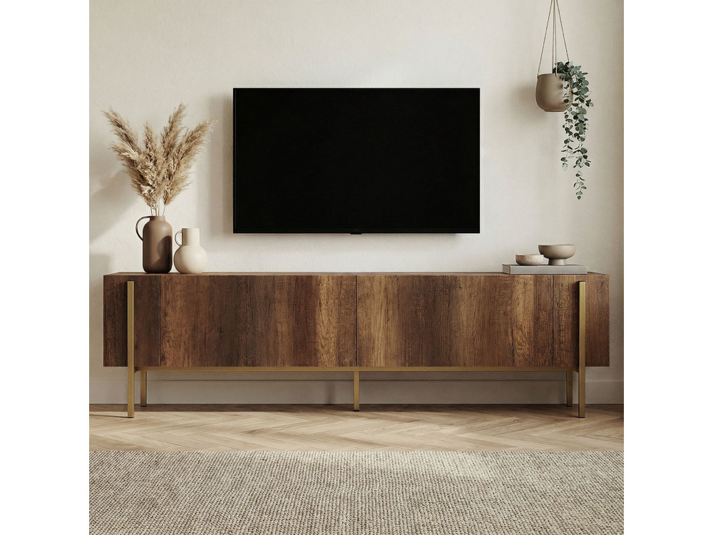 Suporte para televisor em madeira Nexus" - 180 x 30 x 45 cm - Nogueira barroca dourada