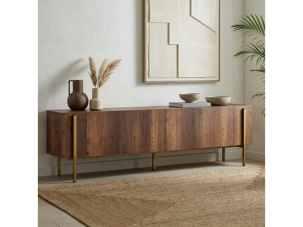 Suporte para televisor em madeira Nexus" - 180 x 30 x 45 cm - Nogueira barroca dourada