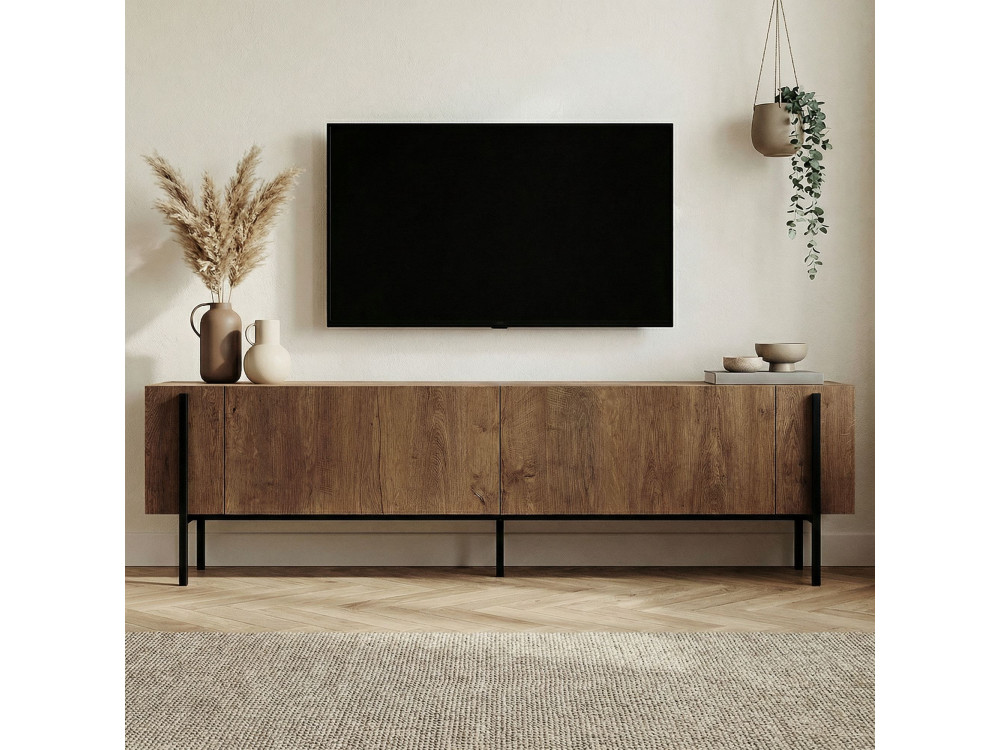 Suporte para televisor em madeira Nexus" - 180 x 30 x 45 cm - Carvalho Kafkas / Preto